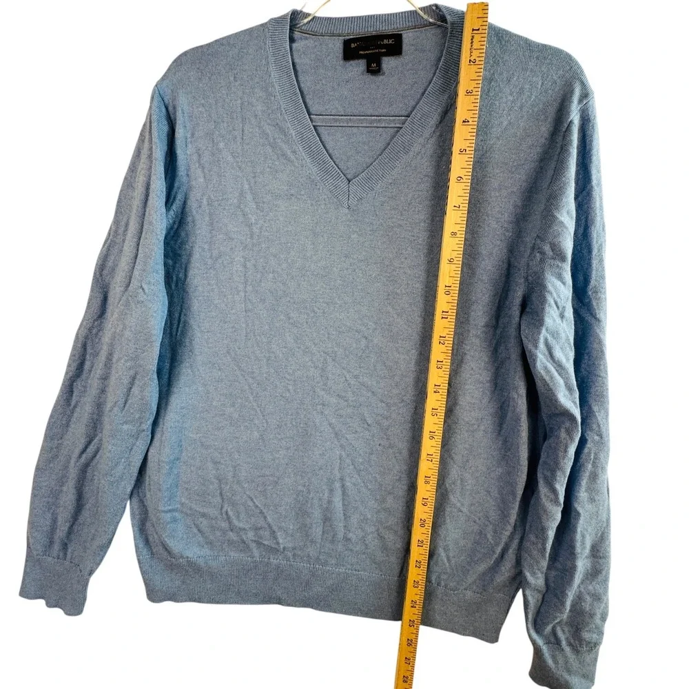 Banana‎ Republic Luxe Yarn V-Neck Sweater Blue M Cotton Silk Cashmere Blend